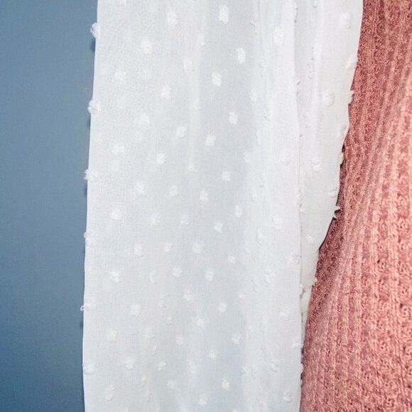 Shein Womens Small S Textured Muted Pink White Raised Accented Sleeve Top - Picture 7 of 9